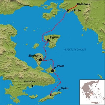 Carte des iles Saroniques en Grèce