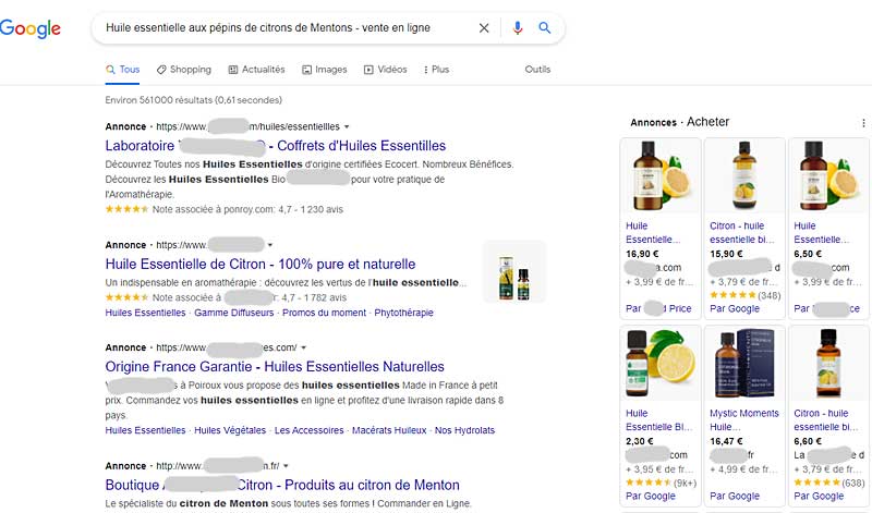 Requête Google sur les huiles essentielles de citron de Menton