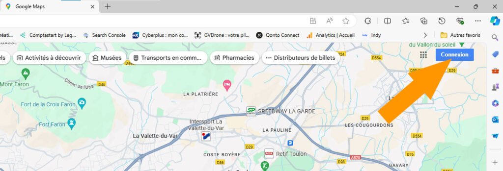 Bouton de connexion à votre compte Google depuis Google Maps