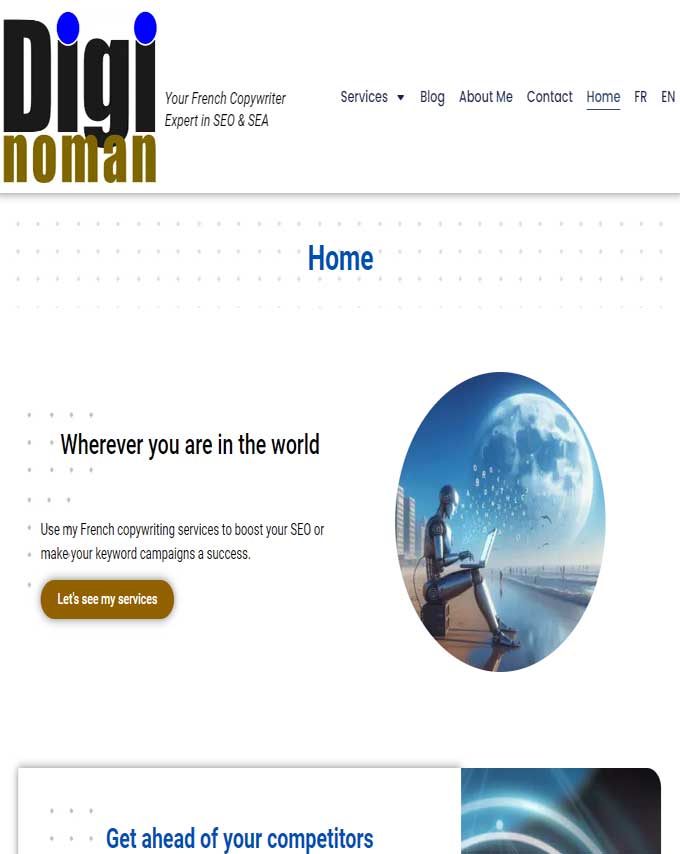 copie d'écran du site diginoman en version anglaise