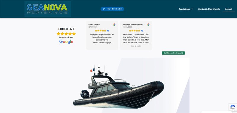 Copie d'écran du site web Seanova Plaisance créé par Diginoman